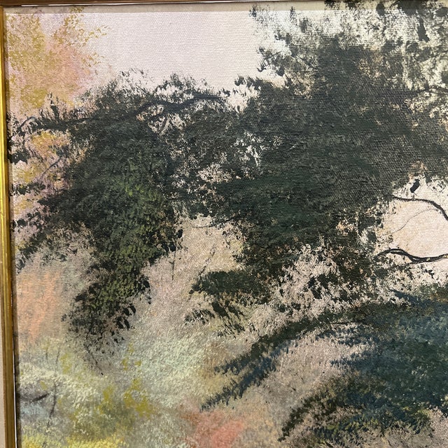 Textile 20th Century American School Oil on Canvas Impressionist Style Landscape Framed Signed For Sale - Image 7 of 10