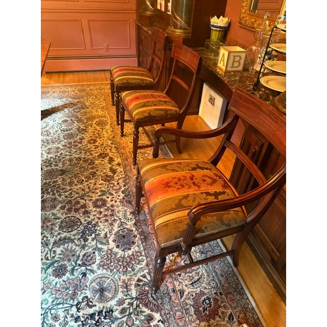 Drexel Early 1900s Drexel Durham Mahogany Dining Set - Duncan Phyfe Style - Table W/ 3 Leaves + Captains Chair + 5 Side Chairs For Sale - Image 4 of 11