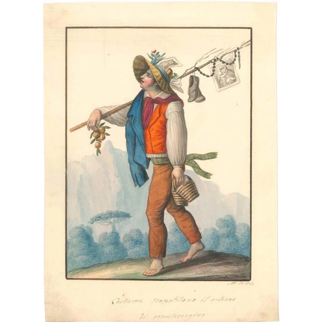 Costume napolitano, il ritorno di Montevergine is an enchanting original artwork, a watercolor on ivory-colored paper,...