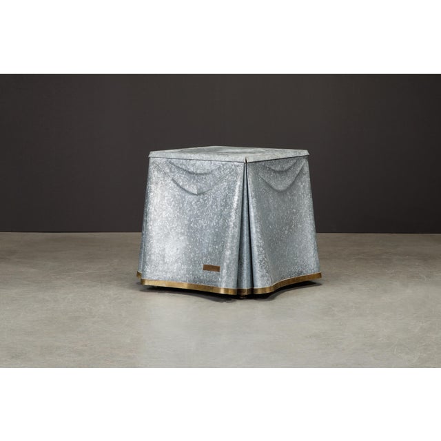 Original Production John Dickinson Galvanized Steel Drape End Table, Signed For Sale - Image 9 of 12