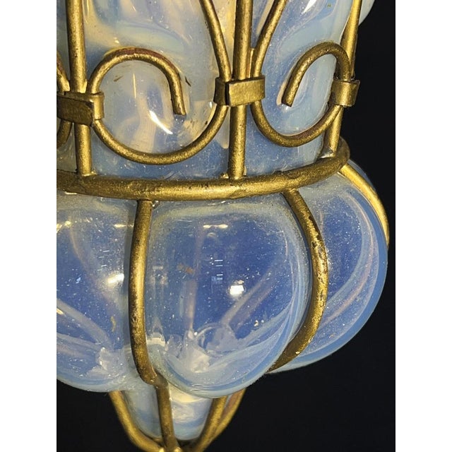 CVenetian Opal Glass Lanterns and Sconce, Murano, 1950s, Set of 2 For Sale - Image 12 of 18