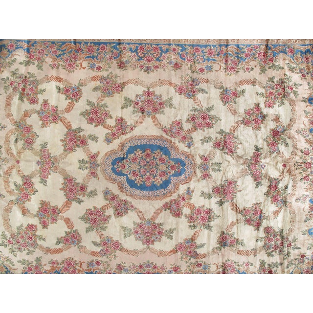 Antique Kerman Carpet, Handmade Persian Rug, Wool Carpet, Pink Red, Green, Ivory For Sale - Image 13 of 18