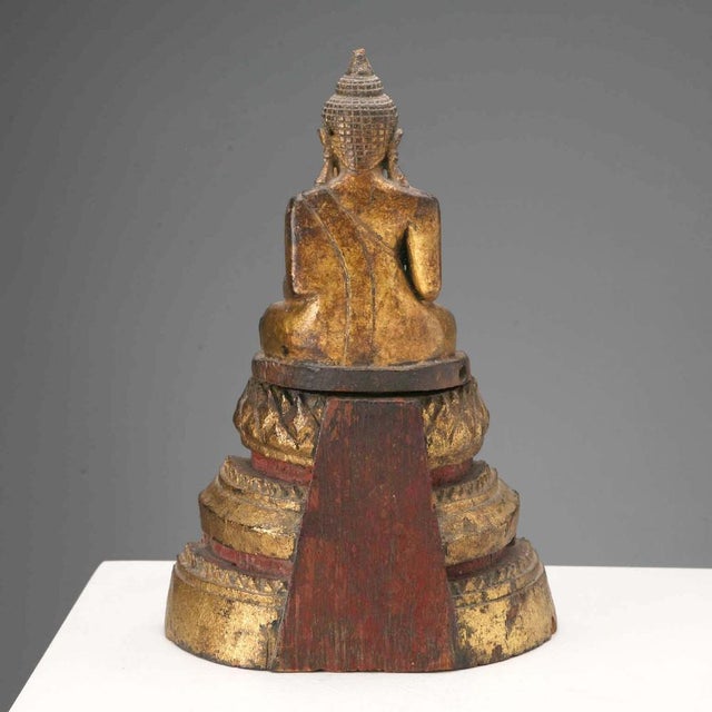 Antique Buddha Figurine in Carved Wood, 19th Century For Sale - Image 6 of 10