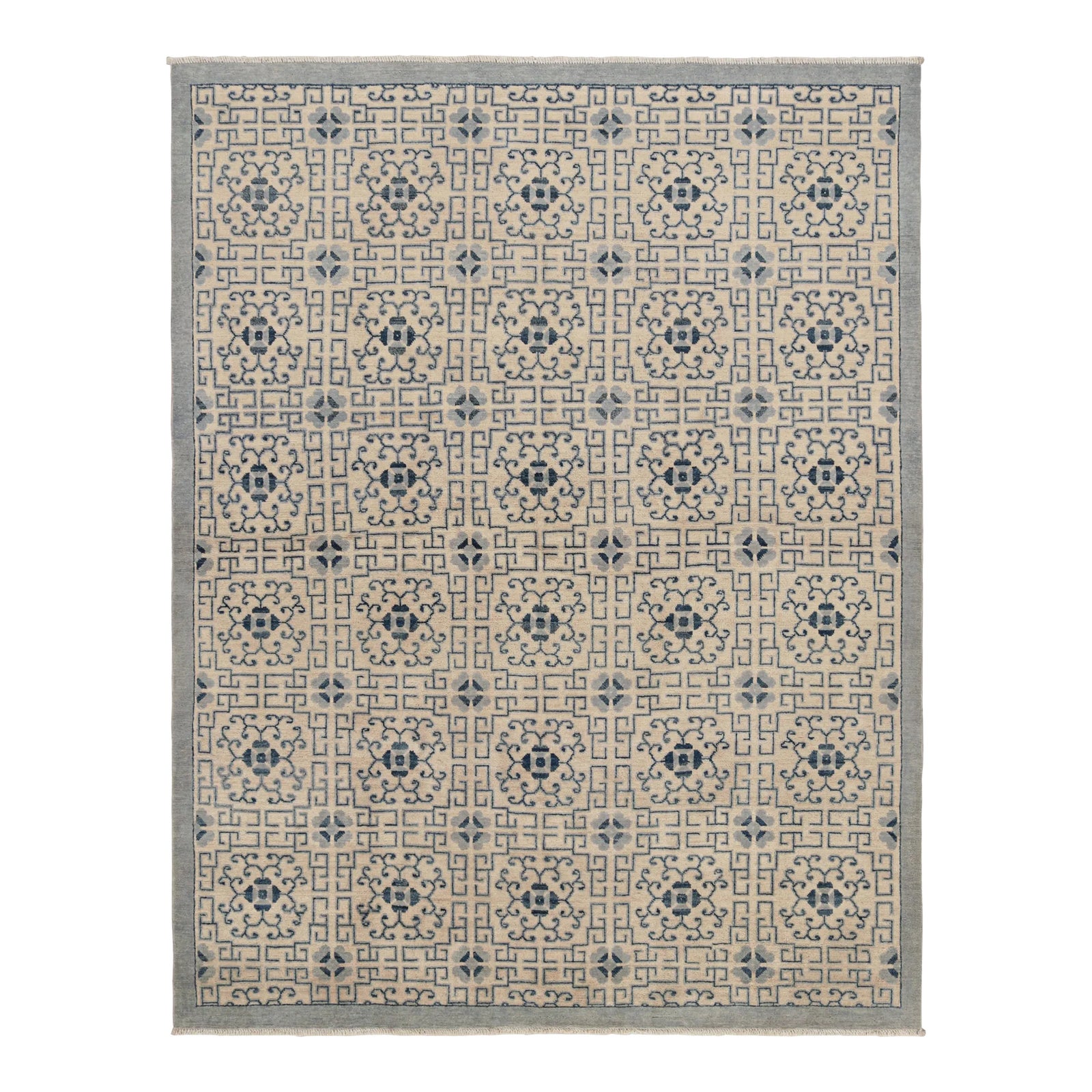Rug & Kilim’s Art Deco Style Rug in White With Blue Geometric Patterns ...