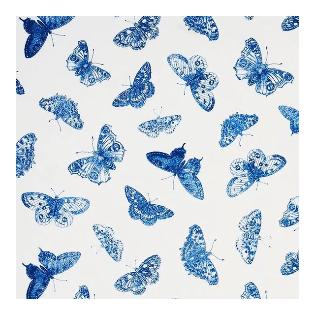 Sample - Schumacher Burnell Butterfly Fabric in Blue For Sale