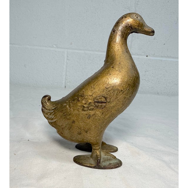 Antique 1900's Ac Williams Hand Painted Cast Iron Gold Duck Goose Still Bank For Sale - Image 10 of 10