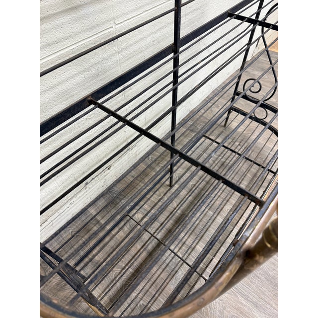 Vintage French Country or Mediterranean Style Wrought Iron Brass Baker’s Rack For Sale - Image 9 of 15