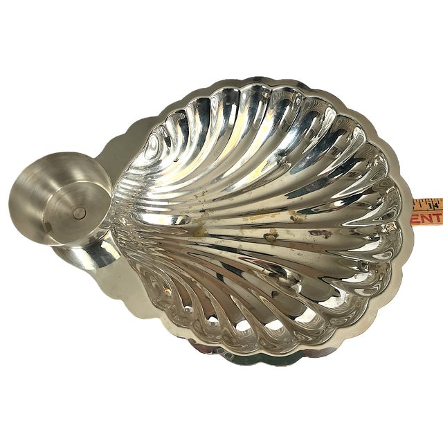 Metal Vintage Hollywood Regency Silverplate Coastal Clam Sea Shell Silver Serving Bowl For Sale - Image 7 of 9
