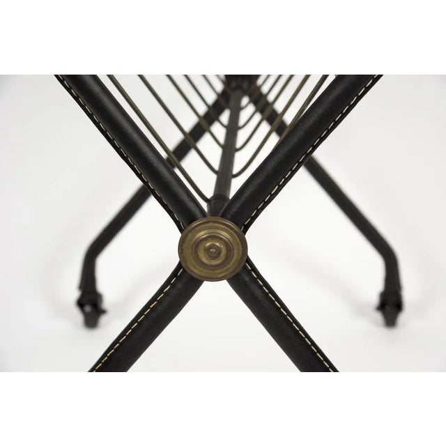 Mid-Century Modern Leather and Ceramic Serving Cart by Jacques Adnet, 1950s For Sale - Image 3 of 10