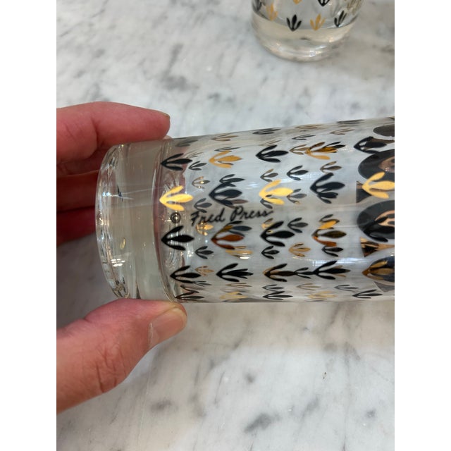 Fred Press Fred Press 1950s Highball Cocktail Glasses With Applied 24k Gold and Paint Set of 5 Signed For Sale - Image 4 of 6