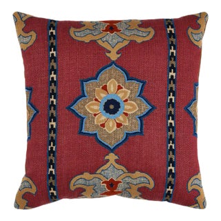 Schumacher Temara Embroidered 22" Pillow in Pomegranate For Sale