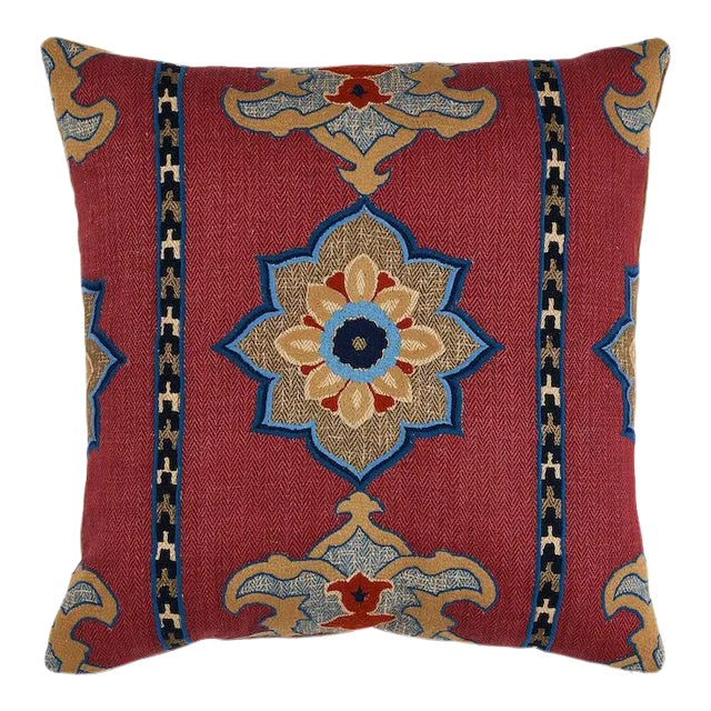 Schumacher Temara Embroidered 22" Pillow in Pomegranate For Sale