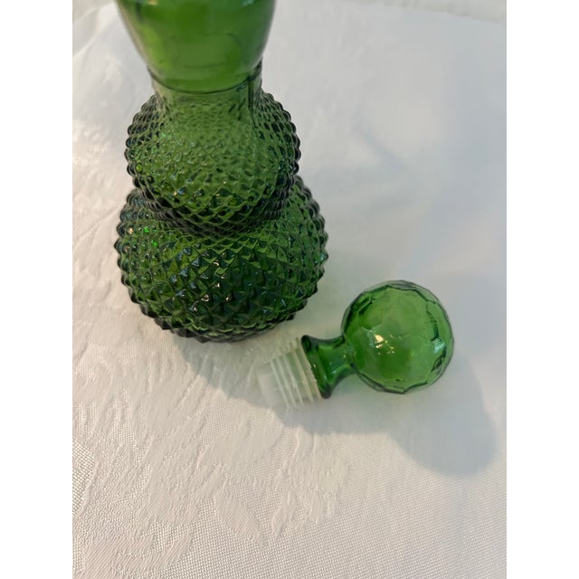 Vintage Diamond Point Green Glass Decanter For Sale - Image 4 of 4