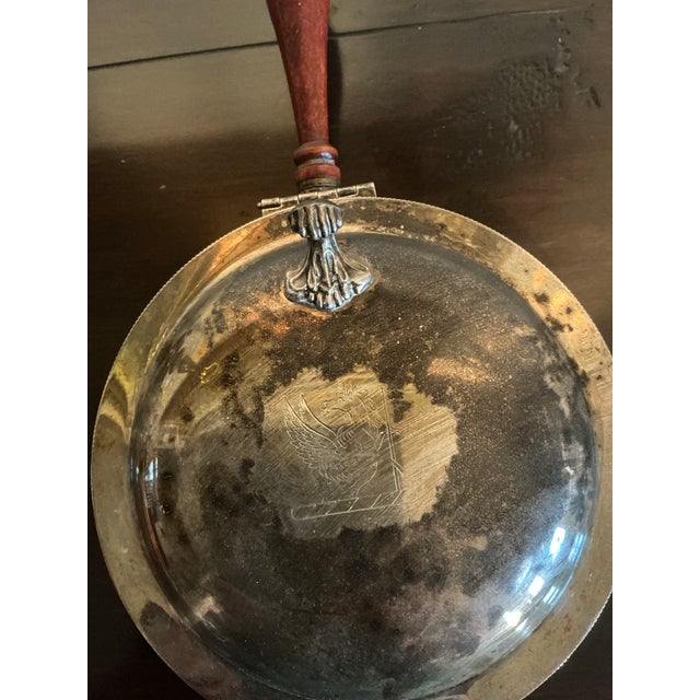 Mid 20th Century Vintage Silver Plate Covered Serving Dish With Turned Wood Handle & Heraldic Crest For Sale - Image 5 of 8