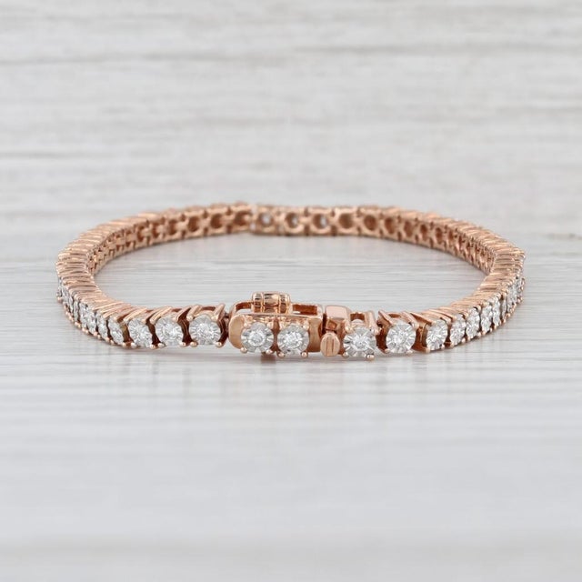 1.50ctw Diamond Tennis Bracelet 14k Rose Gold 9" 3.7mm For Sale - Image 4 of 7