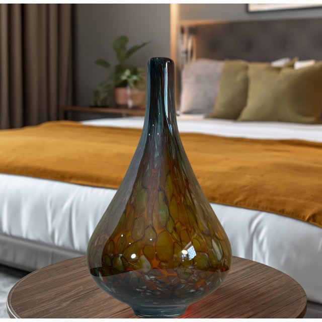 17+ In. Tall Murano Mottled Amber Gourd Shaped Art Glass Vase For Sale - Image 15 of 18