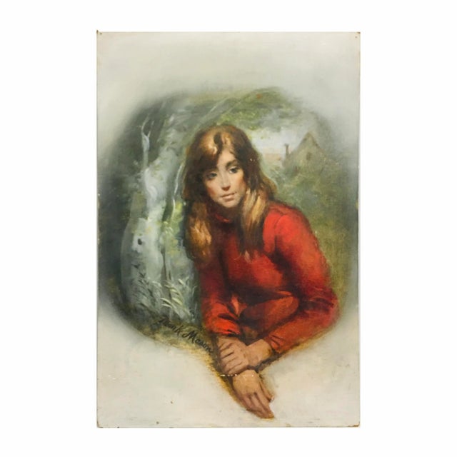 1970s 1970s Original Frank Mason Oil Painting of a Woman in Red For Sale - Image 5 of 5