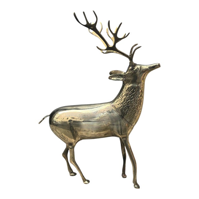 Brass XL Deer Christmas Figurine For Sale
