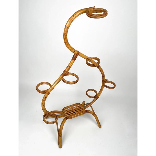 Rattan & Bamboo Flower Stand Plant Holder, Italy, 1960s For Sale - Image 11 of 12