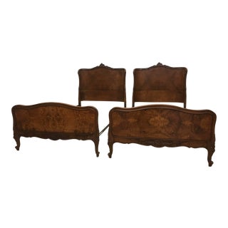 Vintage French Style Curved Burl Wood Twin Beds - a Pair For Sale