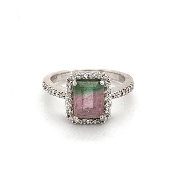 Traditional Watermelon Tourmaline Diamond Ring 14k Gold 1.82 TCW Certified, Size 7 For Sale - Image 3 of 11