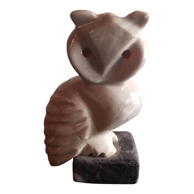1980s Hand Carved Solid Marble Owl Sculpture For Sale