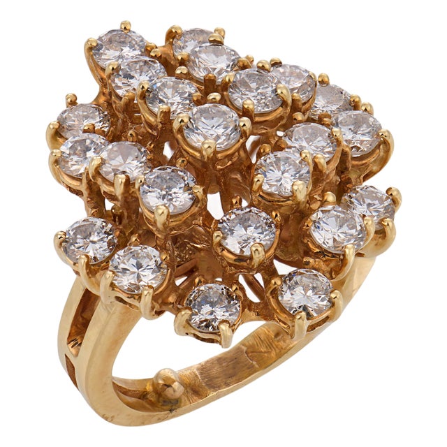 Vintage 3.20 Carat Diamond 14k Yellow Gold Cocktail Ring, Size 3 For Sale