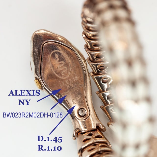 Alexis Ny 18k and Sterling Diamond Ruby Enamel Snake Wrap Bracelet Watch For Sale - Image 11 of 11