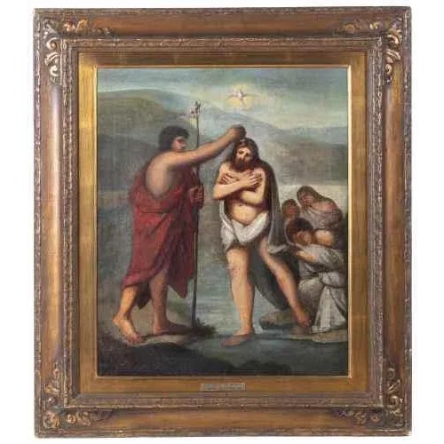 "Baptism of Christ". Oil on canvas. Signed and dated 1850. Dimensions: 83 x 66 cm.