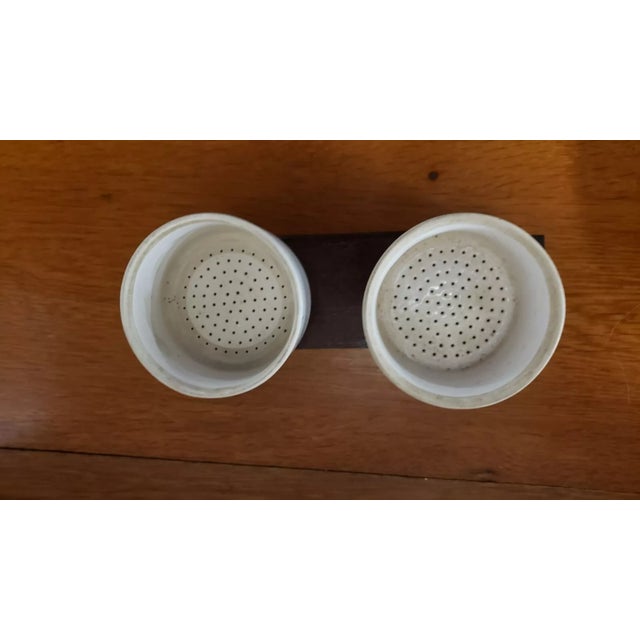 Pair of 1970s Coors Porcelain Scrimshaw Style Buchner Funnels in Wooden Stand For Sale - Image 10 of 12