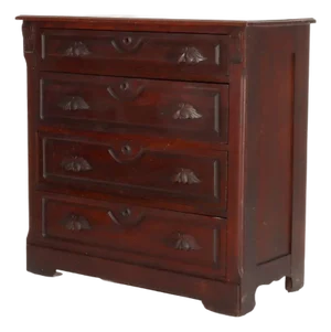 Antique Walnut 4-Drawer Dresser With Carved Pulls Circa 1890