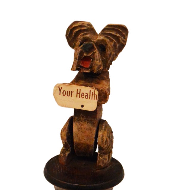 Wood Antique Italian Anri Hand-Carved Wood Terrier - Mechanical Movement Bottle Stopper For Sale - Image 7 of 9