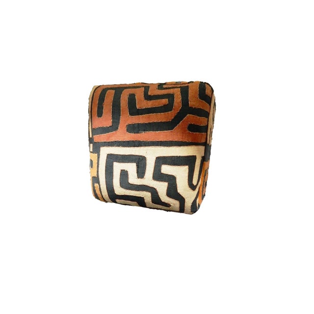 Vintage Custom Made African Upholstered Kuba Textile Ottomans/Footstools, Set of Two For Sale - Image 4 of 8