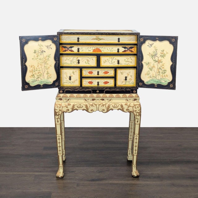 Chinoiserie Vintage Chinoiserie Lacquered Jewelry Chest For Sale - Image 3 of 11