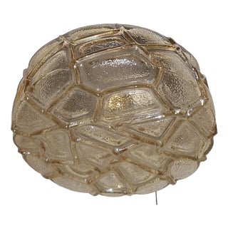 Vintage Ceiling Lamp with Tinted Relief Glass Shade on Metal Mount, 1970s For Sale