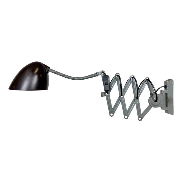 Industrial Grey Scissor Wall Lamp from Elektroinstala, 1960s For Sale