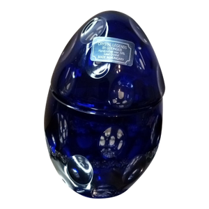 1980s Exquisite Godinger Cobalt Blue Crystal Egg Trinket Holder From Hungary