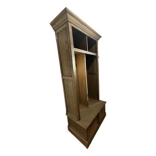 Restoration Hardware Solid Oak Entry Locker Hall Tree With Bench & Shoe Storage For Sale