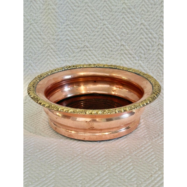 Vintage Large Copper Wine Coaster With Brass Trim and Mahogany Base For Sale - Image 10 of 10
