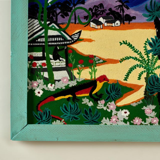 Vintage Tropical Naive Painting With Palm Trees and Monkeys by Sylvia Bucchi For Sale In West Palm - Image 6 of 9