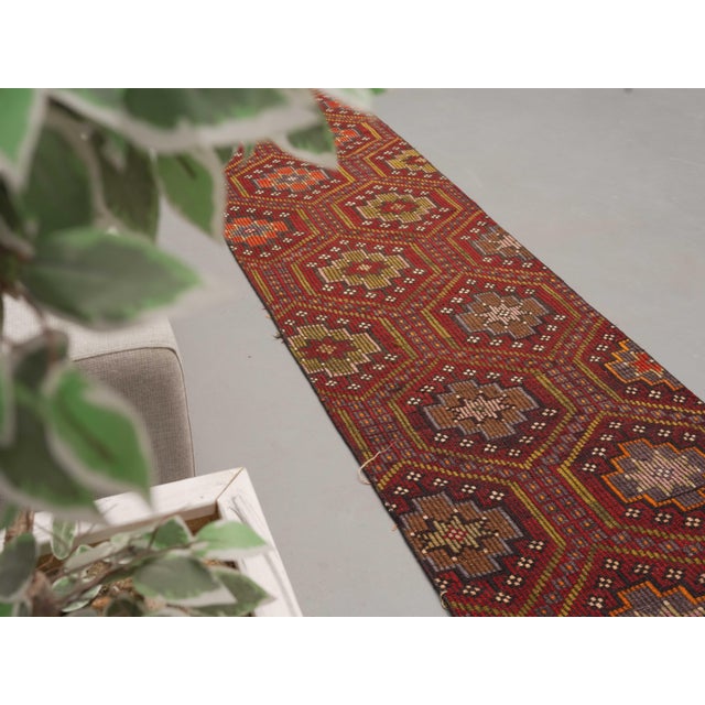 Textile 1970s Vintage Handmade Wool Cotton Red Cicim Kilim Runner Rug For Sale - Image 7 of 11