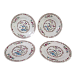 Vintage Table Tops Unlimited Four Dessert Plates Asian Chinoiserie Bird Floral Pattern - Set of 4
