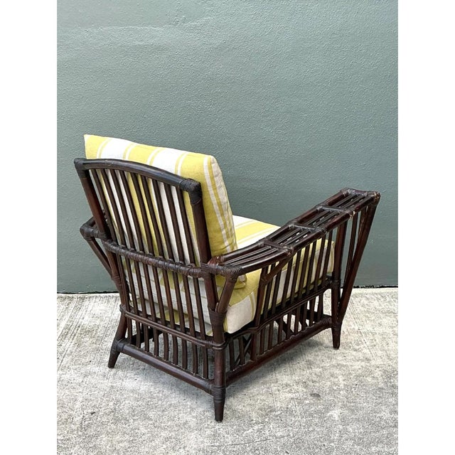 Vintage Stick Rattan Rattan Lounge Chair in Ralph Lauren Cabana Stripe For Sale - Image 12 of 12