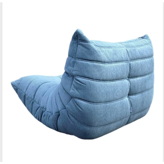 Blue Togo Lounge Chair in Light Blue Corduroy by Michel Ducaroy for Ligne Roset For Sale - Image 8 of 10