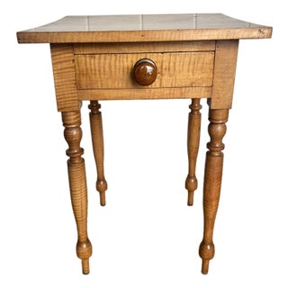 New England Sheraton Tiger Maple Side/Drink Table For Sale