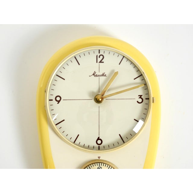 White Mid-Century Modern Wall Clock by Mauthe with Glazed Ceramic Case, 1950s For Sale - Image 8 of 18