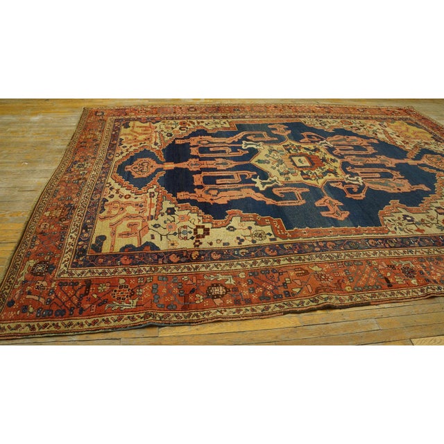 1870s Blue Navy Medallion Tribal Antique n.w. Persian Bakshaiesh Rug 9' X 12' Handknotted Wool Carpet For Sale In New York - Image 6 of 15