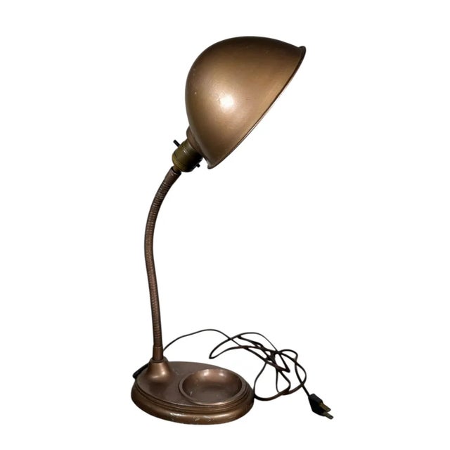 Industrial Vintage Mid Century Modern Gooseneck Metal Desk Lamp - Industrial Dome Shade For Sale - Image 3 of 10