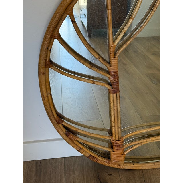 1970s Vintage Rattan Round Mirror - Large Boho Style For Sale - Image 5 of 6