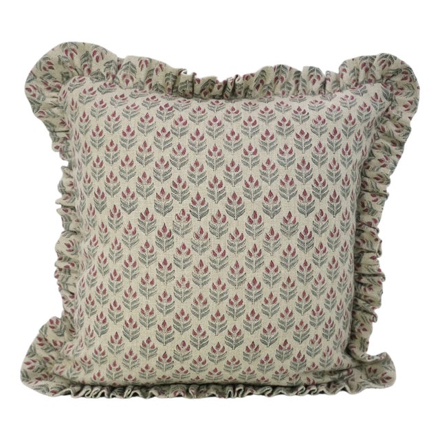 Fabdivine Ethnic Block Print Frill Cushion Cover Pink 14x36 Inch Thick Linen- Alia For Sale